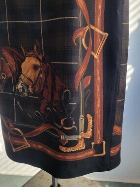 Vintage Scott Taylor Equestrian Horse Print Plaid Midi Skirt – Made in USA